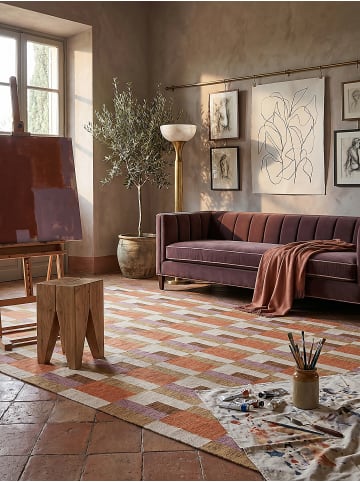 Teppich Flachgewebe Pflegeleicht COQUET Kachel Muster Wohnzimmer in Orange-Natur