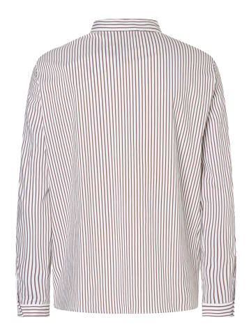 More & More gestreifte Stretch-Rüschenbluse in white espresso brown woven blouse stripe