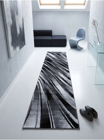 KADIMA DESIGN Teppich Kurzflor Waschbar Wellen DRAU Strapazierfähig OEKO-TEX in Schwarz