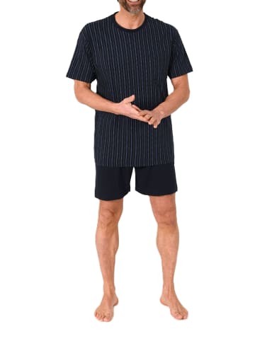 NORMANN kurzarm Schlafanzug Shorty Pyjama Streifen in blau