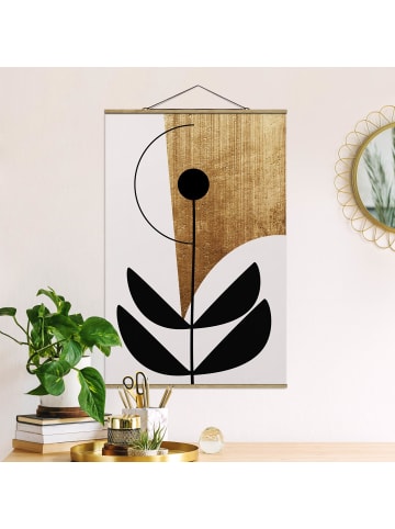 WALLART Stoffbild mit Posterleisten - Abstrakte Formen - Blume Gold in Gold