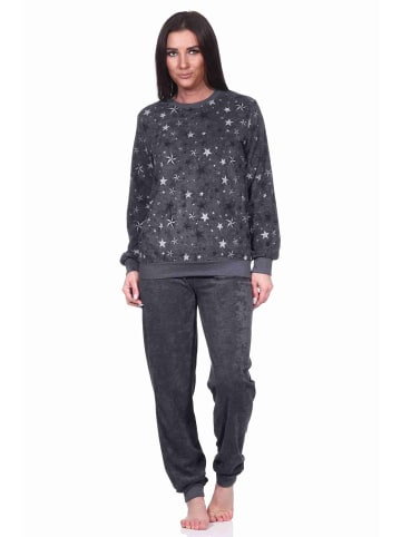 NORMANN Frottee Pyjama Schlafanzug Bündchen Sterne Design - 69393 in anthrazit