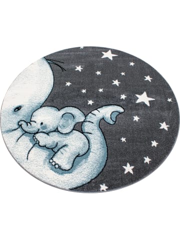 KADIMA DESIGN Kinderteppich Waschbar Elefant TASNA Strapazierfähig OEKO-TEX in Blau