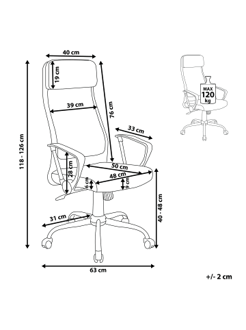 Beliani Bürostuhl PIONEER in Weiß/Silber/Schwarz - (W) 63 x (H) 118 x (L) 63 cm