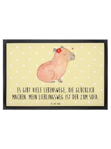Mr. & Mrs. Panda Fußmatte Capybara Blume mit Spruch in Gelb Pastell