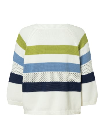 More & More leichter 3/4 Arm Pullover, Lochstrick-Details in block stripes pullover