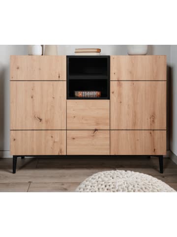 Furn.Design Kommode Eiche Artisan, schwarz 120 cm, Sideboard mit viel Stauraum