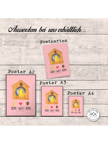 Mr. & Mrs. Panda Poster Vogelhaus Home mit Spruch in Rot Pastell