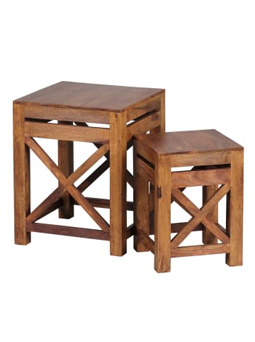 KADIMA DESIGN 2er Set Beistelltisch PALI Massiv-Holz Wohnzimmer-Tisch