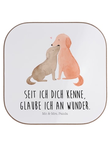 Mr. & Mrs. Panda Glasuntersetzer Hunde Liebe mit Spruch in Weiß