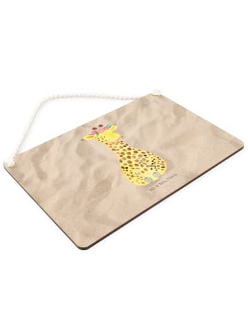 Mr. & Mrs. Panda Wandbild Holz Giraffe Blumenkranz ohne Spruch in Sandig