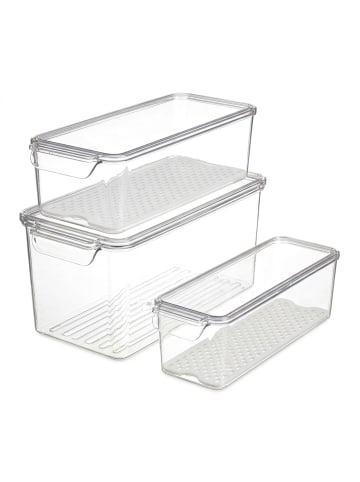 relaxdays 3 x Kühlschrank Organizer in Transparent/ Weiß