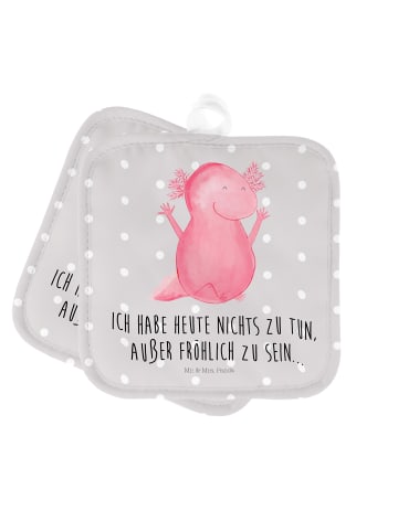 Mr. & Mrs. Panda Topfuntersetzer Axolotl Hurra mit Spruch in Grau Pastell