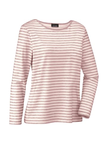 GOLDNER Kurzgröße:  Jerseyshirt im Streifen-Look in taupe / cremeweiß / geringelt