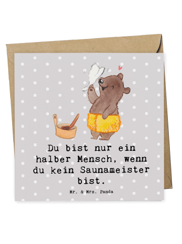 Mr. & Mrs. Panda Klappkarte Saunameister Herz mit Spruch in Grau Pastell