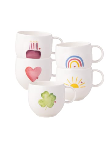 Villeroy & Boch 5er Set Henkelbecher With Love in Weiß-Gelb 290 ml in weiß-gelb