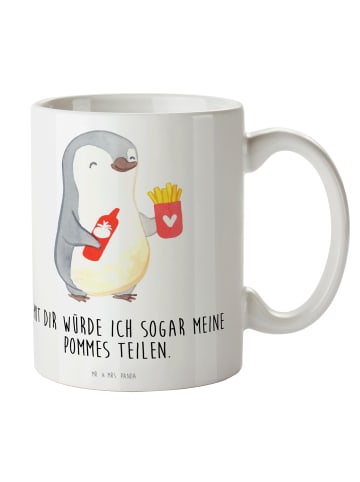 Mr. & Mrs. Panda Kaffeebecher Pinguin Pommes mit Spruch in Weiß