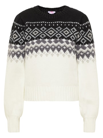 myMo Damen Strickpullover in Schwarz Wollweiss