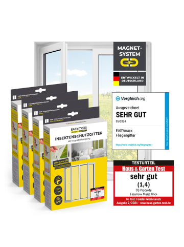 EASYmaxx Moskitonetz 4er-Set 110x130cm weiß 12 Magnetbefestigung für Fenster Transparent
