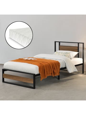 en.casa Metallbett Villach mit Matratze in Braun Schwarz (B)90cm