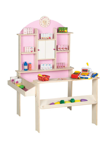 roba Kaufladen aus Holz mit Zubehör, Uhr, Seitentheke & Elektro-Kasse