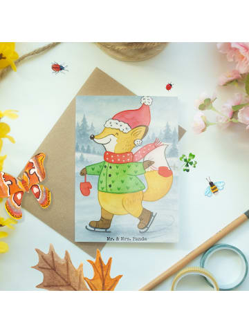 Mr. & Mrs. Panda babykarte Fuchs  Schlittschuhe Design ohne Spruch in Weiß