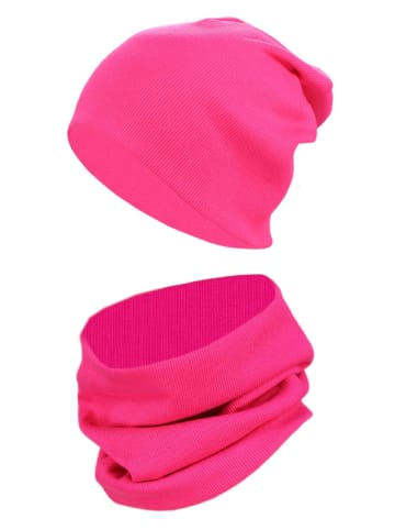 TupTam Unisex Kinder Beanie Mütze Schlauchschal Set in fuchsia