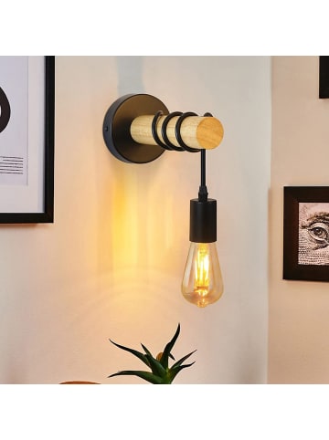 ZMH Wandleuchte in schwarz 1-flammige E27 Holz Vintage Ganglampe