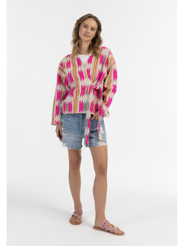 IZIA Damen Wickeljacke in Pinkes Inka Muster