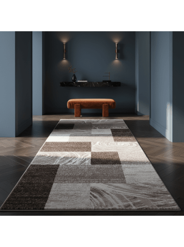 KADIMA DESIGN Teppich Kurzflor Waschbar Abstrakt-Karo DRAU Strapazierfähig in Braun