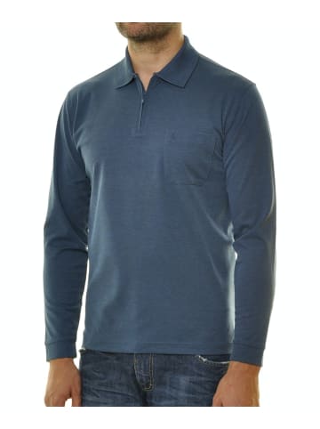 Ragman Softknit-Poloshirt Langarm mit Zip in Blau