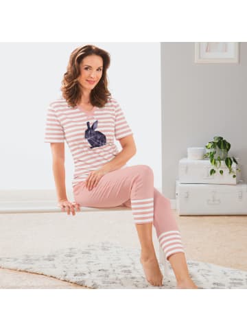 Erwin Müller Single-Jersey Schlafanzug in rosa/weiß