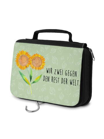 Mr. & Mrs. Panda Kulturtasche Blume Sonnenblume mit Spruch in Blattgrün