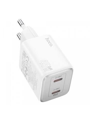 HOCO Schnellladegerät in Weiß GaN-Ladegerät 45W 2x USB Typ C in Schwarz