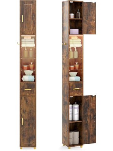 COSTWAY Badezimmerschrank mit Beleuchtung 20 x 20 x 181cm in Hellbraun