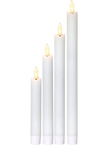 STAR Trading LED-Stabkerzen 'Flamme', Echtwachs, 4er-Set, weiß
