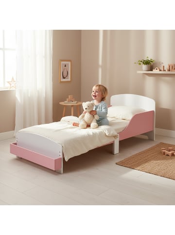 relaxdays Kinderbett in Rosa/ Weiß - 70 x 140 cm