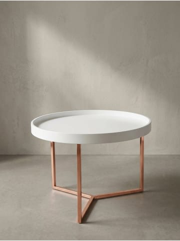 KADIMA DESIGN Sofatisch LIA Rund: Retro Stil, Metallgestell, abnehmbares Tablett in Bronze