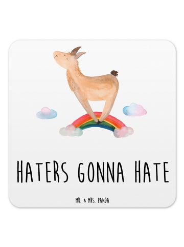 Mr. & Mrs. Panda Untersetzer Set Lama Regenbogen mit Spruch in Weiß