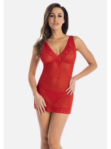 Teyli Nachthemd aus Mesh mit V-Ausschnitt Herty in rot