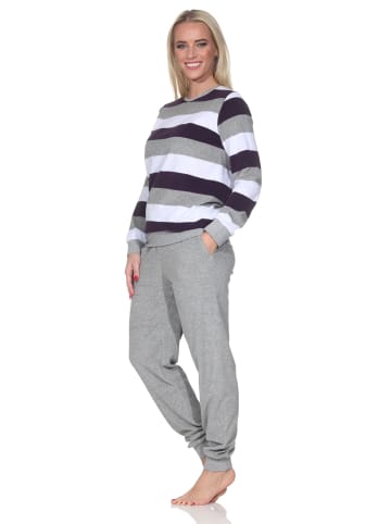 NORMANN Langarm Pyjama Bündchen Blockstreifen in lila