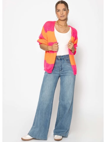 SASSYCLASSY Gestreifter oversize Cardigan in Orange, Pink