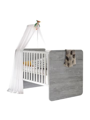 58 aufm Kessel GITTERBETT Edana Liegefläche 70x140 Gitterbett Vintage Wood Grey/Weiß Matt Lack