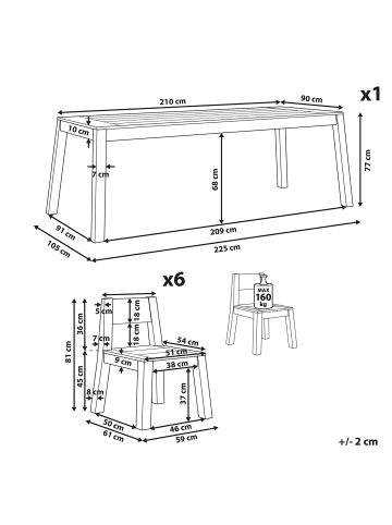 Beliani 7-tlg Gartentisch Set LIVORNO in Braun