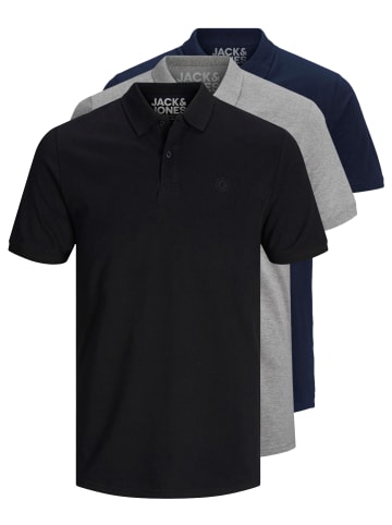 Jack & Jones 3er-Set Poloshirt in Black/Grey/Navy