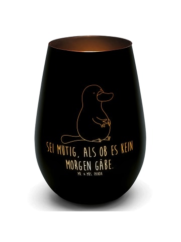 Mr. & Mrs. Panda Gold Windlicht Schnabeltier Mut mit Spruch in Schwarz