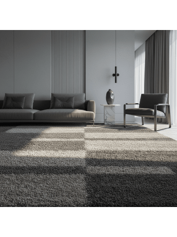 KADIMA DESIGN Teppich Hochflor Shaggy Waschbar Karo WERFEN Strapazierfähig in Taupe