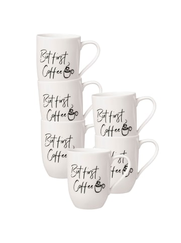 Villeroy & Boch 6er Set Becher mit Henkel 'But first Coffee' Statement in 290 ml in weiß