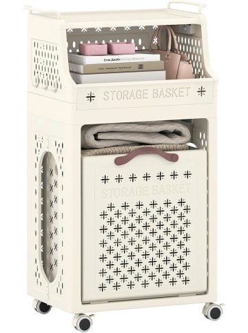 COSTWAY Wäschekorbwagen 40L mit Ablagen in Beige