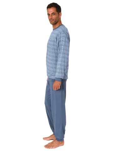 NORMANN Pyjama langarm Bündchen Streifen in marine